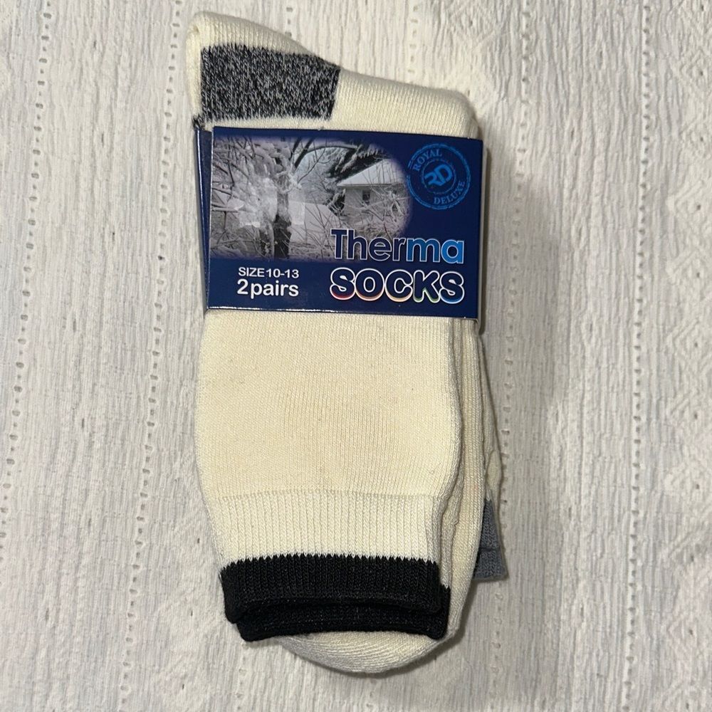 Therma SOCKS 10-13 Men's Black Cream Heather Gray Socks - 2 Pairs